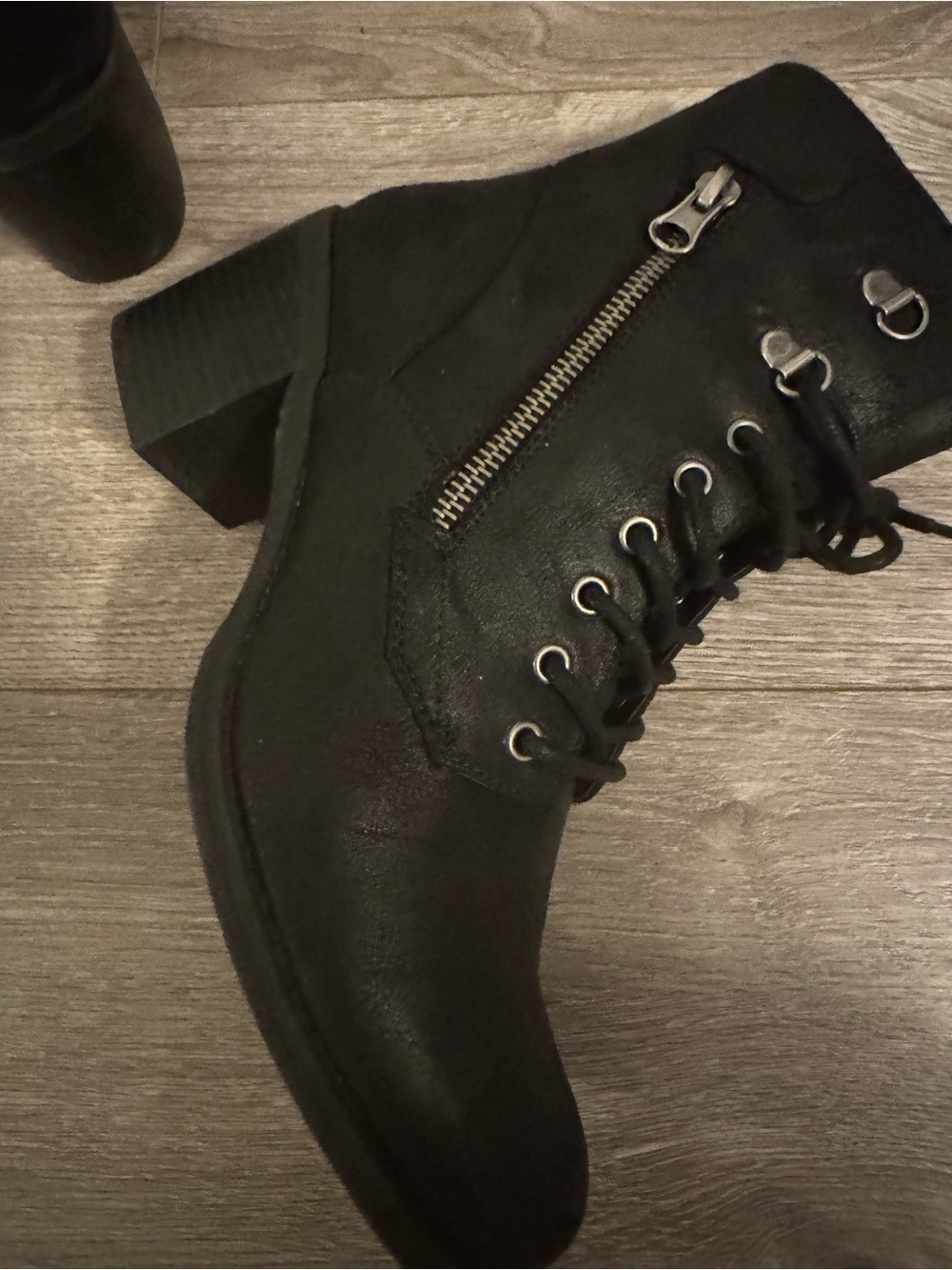 White Mountain Black Lace-Up Ankle Boots with Side Zip